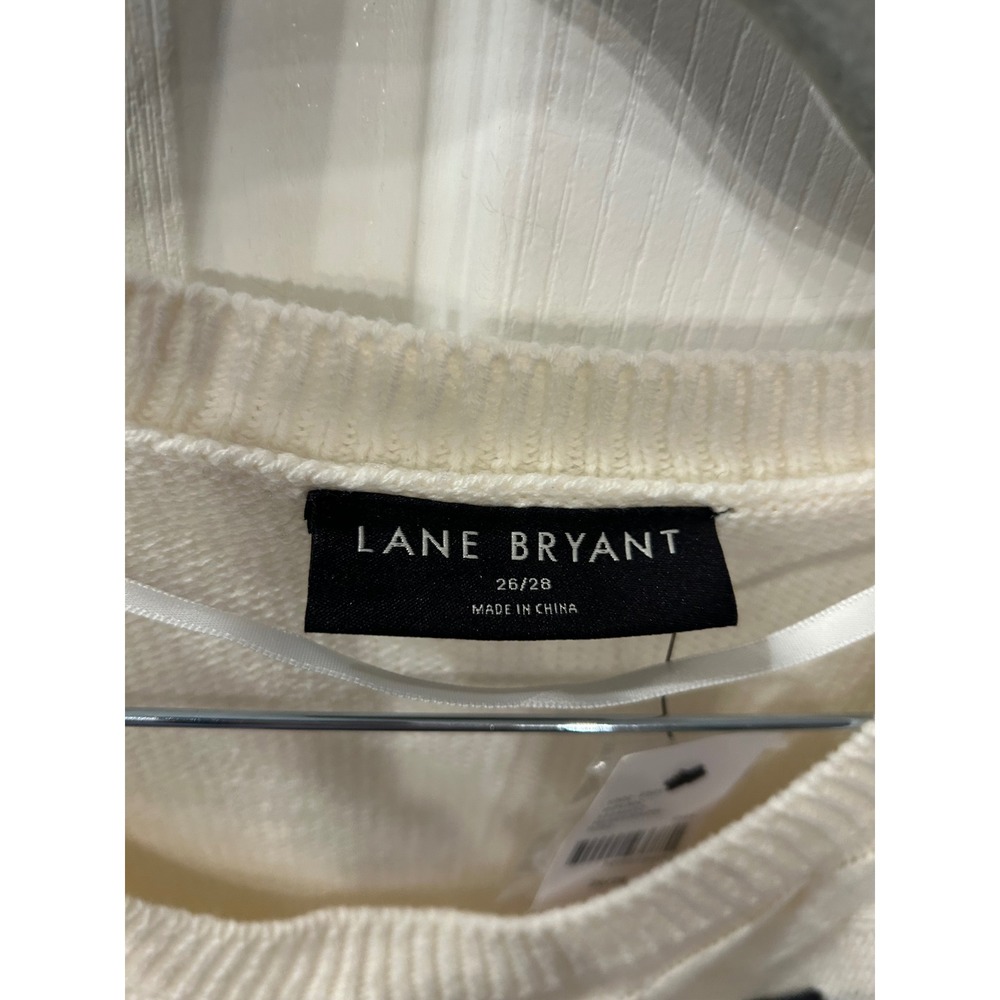 Lane Bryant Sweater Ivory Black Cable Knit Dash Pattern Pullover 26/28 NEW - Picture 6 of 6